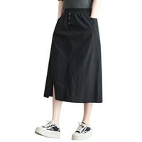 Висока еластична пола на талията ретро памук половина пола женски прост и изискан дизайн
