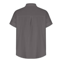 Лятна риза Жени Леки ленени смеси бутон надолу ризи търкаля къси ръкав обикновени летни върхове свободно прилепване