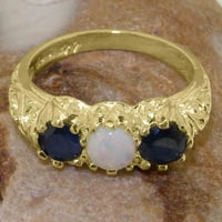 Британски направени 10K жълто злато естествено Opal & Sapphire Womens Anniversary Ring - Опции за размер - размер 4.75