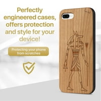 Дървес дървен калъф извън мек TPU силикон, тънък прилепнал шок-устойчив дървен защитен телефон за телефон за момичета мъже и жени, поддържа безжично зареждане Anubis Design Case за iPhone-8-плюс