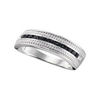 Бижута стерлинги сребърни мъже кръгли черен цвят подобрен диамантен въжена лента пръстен cttw размер 8