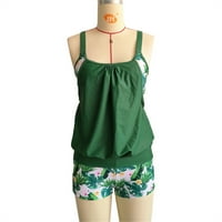 Yuelianxi жени плюс размер винтидж печат за гърба назад танкени комплект два бански костюм плаж