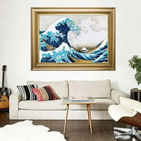 Idea4Wall Голямата вълна от Канагава от Кацушика Хокусай Арт отпечатъци Пили и пръчки Подвижни стени за стена за домашна декорация - 36 x48