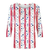 Yyeselk летни дамски патриотични ризи небрежни кръгли ръкави за врата туника върхове мода американски флаг печат дами уютни блузи свободни бели m