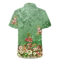 Apepal дамски копче с къс ръкав надолу по риза с яка v върхове на шията ризи блузи рокля за жени западно облекло зелено m
