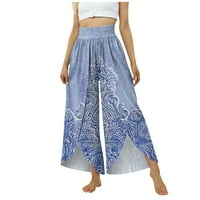 Feternal женски сплит панталони модни тънки годни еластични талии нередовни панталони с отпечатани панталони за жени за жени