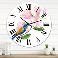 Art DesignArt 'Синя птица, седнала на розов квиник от традиционния стен часовник на магнолия. Широк в. Високо