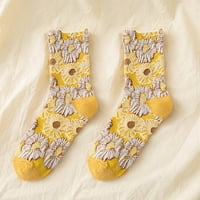 Жени есен и зима слънчогледов Jacquard чорапи памук топли средни тръби чорапи жени дебели чорапи