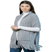 мерино вълна шал пончо пуловер Отворен жилетка вълна нос с джобове с ресни и бутон за тринит възел