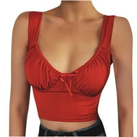 Juebong Женско бельо се занимава с разчистване под $ жени жени v-образни солидни секси без ръкави Блуза пуловер на ризата на топките, червено, l