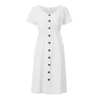 Женски рокли дължина на глезена A-Line Кратка ръкав Небрежно V-образно омрея солидна лятна рокля бяла 2xl