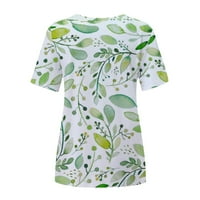 Женски летни върхове с къс ръкав небрежен кръгъл врат цветен флорален отпечатани тениски ризи модерни разхлабени удобни туника блуза