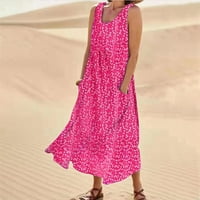 Hvyesh плюс размер дълги рокли за жени модерни флорални без ръкави плаж резервоар Sundress Comfy U Neck Swing Maxi рокля с джобове