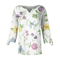 Женски ризи Jiyugala Зимна есен плюс размер ръкав с V-образни рокли Флорална работа Небрежни върхове