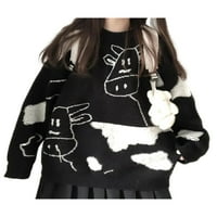 Ciycuit жени пуловери с дълъг ръкав Крава крава отпечатана хараджуку разхлабена плетено пуловер