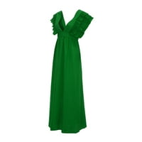 Sundresses for Women Fashion Fashion Long Lond Luse V-Neck Solid Beach Mini рокля Зелена xxxl