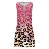 Женски рокли плюс размер без ръкави от врата небрежно летно леопардов цвят рокля, свободна, удобна кухи рокли