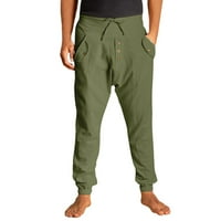 Мъжки харун в стил измито памучен еластичен колан твърд цвят ежедневни панталони