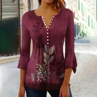 Ризи с дълъг ръкав за жени плюс размер женски ежедневен тръбен ръкав отпечатани бутони основни върхове с плисирани тениски блузи блузи