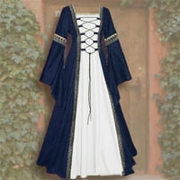 Xysaqa летни рокли за жени MIDI рокли за жени винтидж средновековна дължина на пода Ренесанс готическа косплей рокля с къс ръкав Crewneck Жените рокли на разчистен разтвор