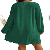 Небрежен обикновен V Neck Tee Дълъг ръкав зелено плюс размери рокли