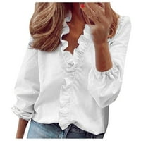 Дамски летни върхове къси ръкави жени блуза ежедневни графични отпечатъци v-образни ризи бяло s