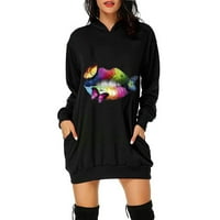 Женска модна отпечатана чанта с качулка Hip Pocket Print Hoodie Fashion Dress Trendy плюс размер дамски суичър с дълъг ръкав с дълъг ръкав