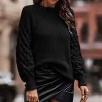 Пуловери за жени модерни плюс кръгла шия капка рамо резба с дълъг ръкав отгоре в твърд цвят ежедневен пуловер черен s
