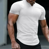 Ризи за тренировка за мъже небрежни къси ръкав v шия солиден тройник модна блуза тениска бяла s