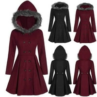 Женско палто на Herdignity, есен зимен дълъг ръкав двубой с качулка с качулка за пазаруване на парти