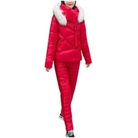 TDOQOT Женско ски яке- С качулка Цип зимни палта за жени червен размер XL