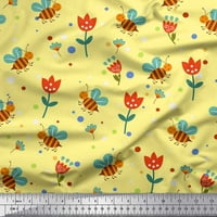 Soimoi памучен Poplin Fabric Dot, Floral & Honey Bee Clip Art Print Fabric край двора
