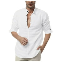 Wyongtao се занимава с уютни мъжки хлабав памучен смес от твърд цвят бутон с дълги ръкави ризи върхове блуза