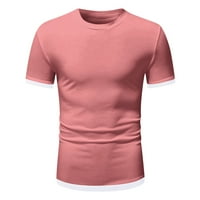 Мъжки тънки годни върхове модни ризи с къс ръкав ежедневни тренировки спортни дрехи Лятна продажба Екипаж на врата Пуловер Солидни тениски розов XXL