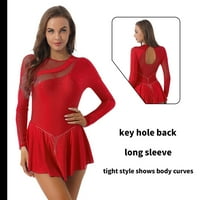 Msemis женски искрящ кристон дълги ръкави гимнастика Leotard Red S