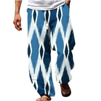 Xysaqa ежедневни ленени панталони за мъже раирани, мъжки еластични талия свободни йога плаж панталон панталон лек салон за джогинг