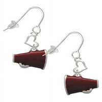 Silvertone Small Maroon Megaphone Heart French обеци
