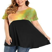 Дамски плюс размер тениска цветна блуза с къси ръкави върхове зелени 4xl