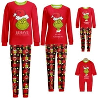 Гринч Коледно семейство съвпада пижами комплект Grinch Print Tops Tops+ Pants Xmas Sleepwear Nightwear