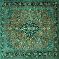 Ahgly Company Machine Wareable Indoor Rectangle Medallion Turquoise Blue Traditional Area Rugs, 4 '6'