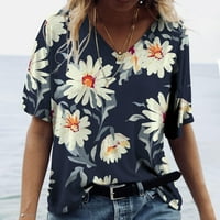Дамски летни върхове ежедневни облечени тениски с къс ръкав v врат плюс размер флорална риза сладки тениски модерни блузи тениска