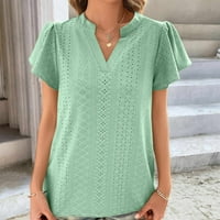 Bazyrey Womens V-образно деколте върхове женски късо ръкав масивна блуза летни туники ризи зелени xl