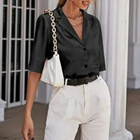 Женска риза от велпар сатен имитация на копринени горни ризи тренч палто ежедневно яке мека свободно прилепване на солиден цвят блуза бутон надолу върхове