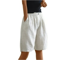Плюс размери къси панталони за жени удобни памучни бельо леки еластични джобове на талията с дължина на коляното широк крак къси панталони