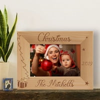 Персонализирана весела Коледа по година дървена рамка за картина -6 4 -brown