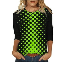 Cacommark Pi дамски върхове плюс разстояние разстояние женски отпечатан кръгла шия блуза ежедневна тениска с ръкав в със средна дължина зелено