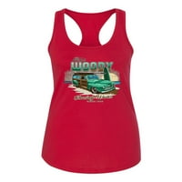 Wild Bobby, Vintage Ford Woody Chasing Waves Cars and Trucks Ladies Racerback Tank Top, Red, Medium