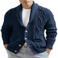 Glookwis Men Open Front Outwear Cable Knit Coat Редовно прилягане на ежедневно яке обикновен дълъг ръкав жител пуловер син XL