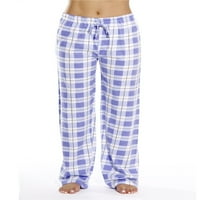 Жени карирани спални дрехи меки сън PJ панталони прав крак Небрежно домашно домашно облекло Спящи панталони лилави каре S