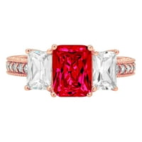 3.61ct изумруден изрязан червен симулиран Ruby 14k розово розово злато Гравиране Изявление за годишнина сватба сватба тритонен пръстен с размер 6.5